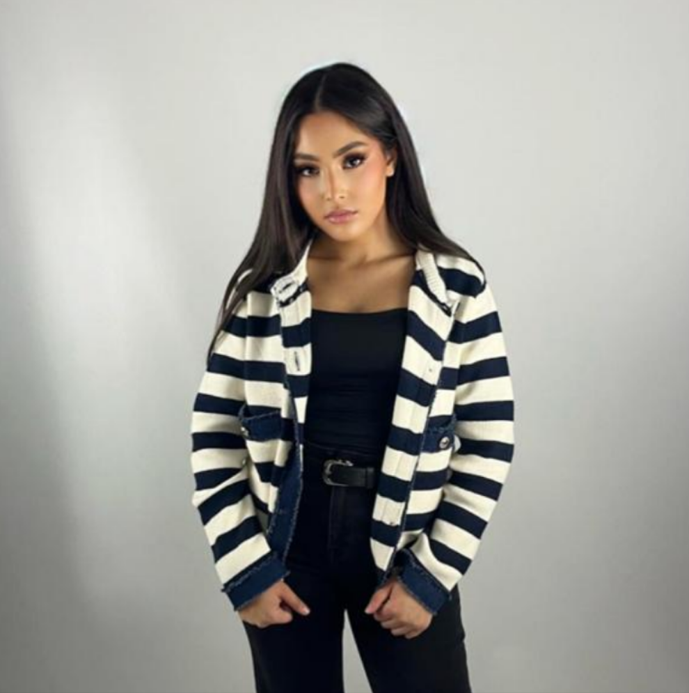 Gilet boutonné rayé navy
