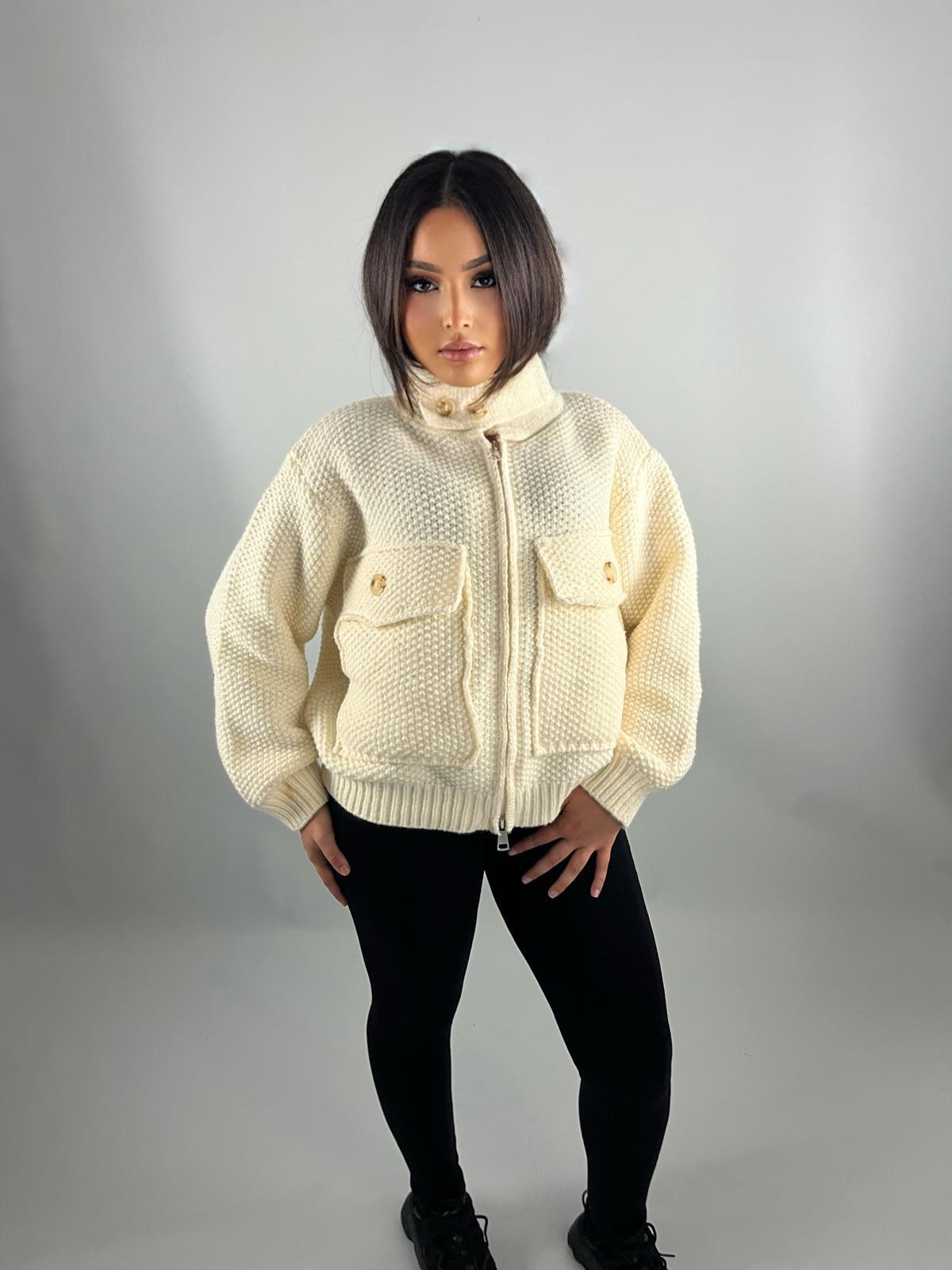 Veste en maille zippé crème