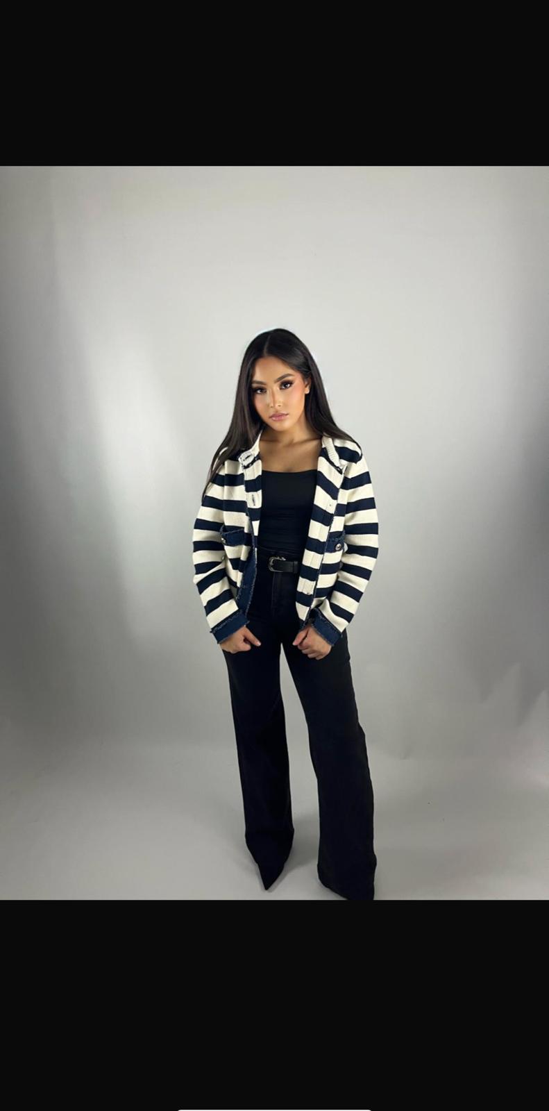 Gilet boutonné rayé navy