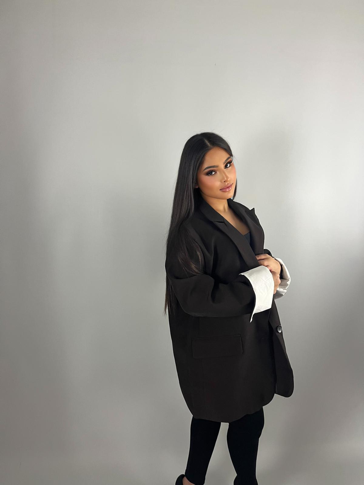 Blazer oversize marron à revers blancs