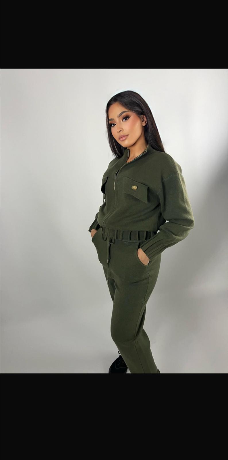 Ensemble kaki zippé