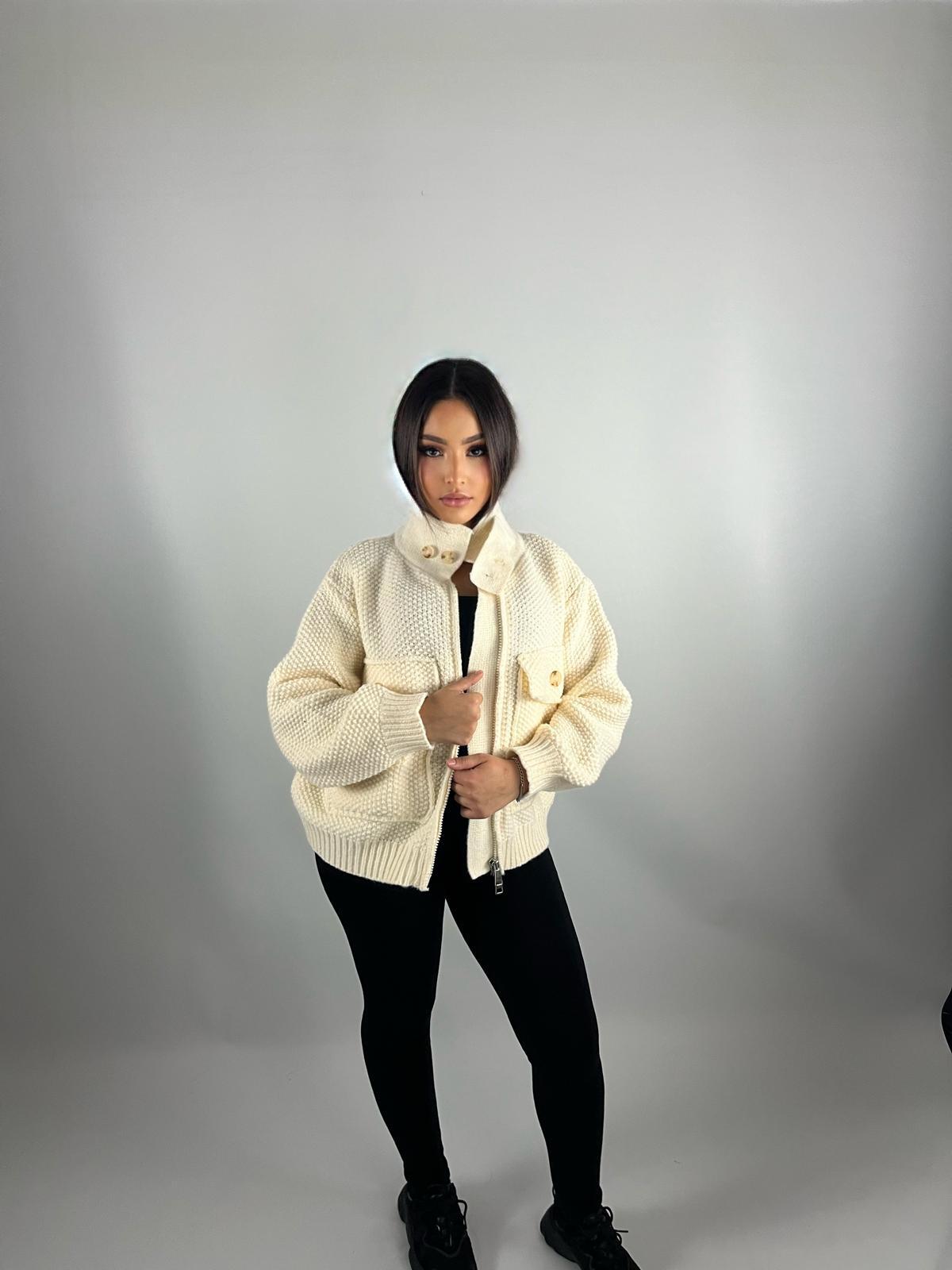 Veste en maille zippé crème
