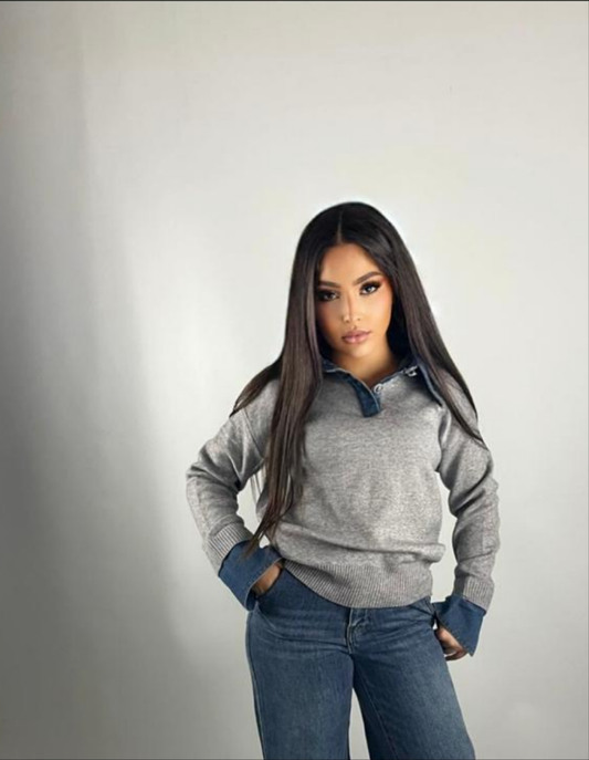 Haut gris col jean