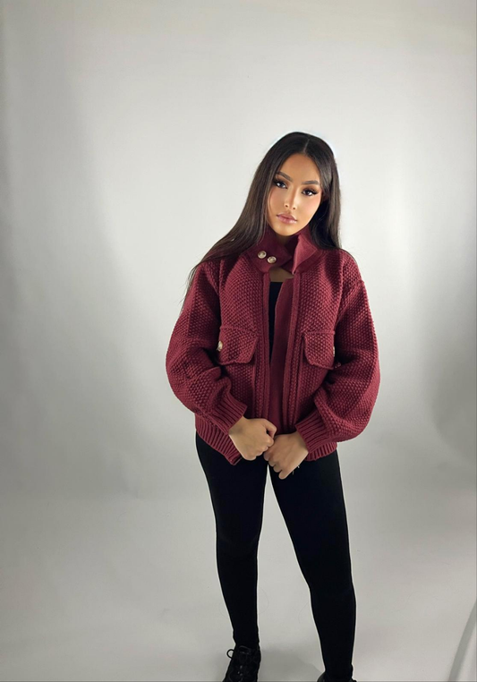 Veste en maille zippé bordeaux