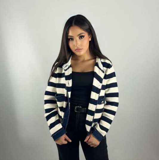 Gilet boutonné rayé navy