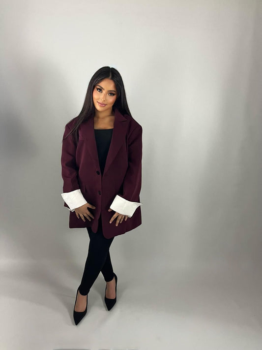 Blazer oversize bordeaux à revers blancs