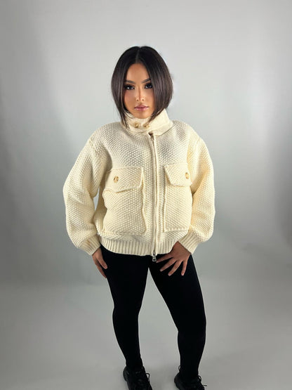 Veste en maille zippé crème