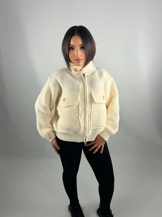 Veste en maille zippé crème