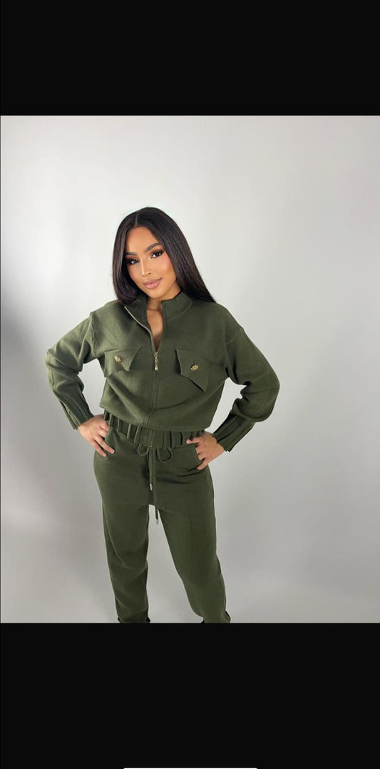 Ensemble kaki zippé