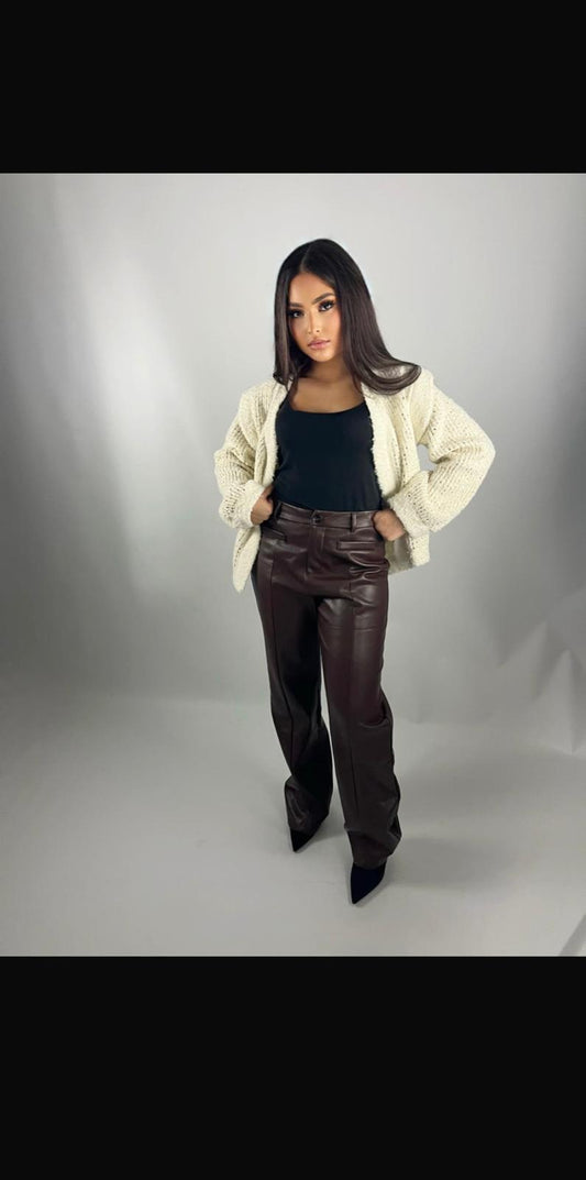 Pantalon simili cuir marron