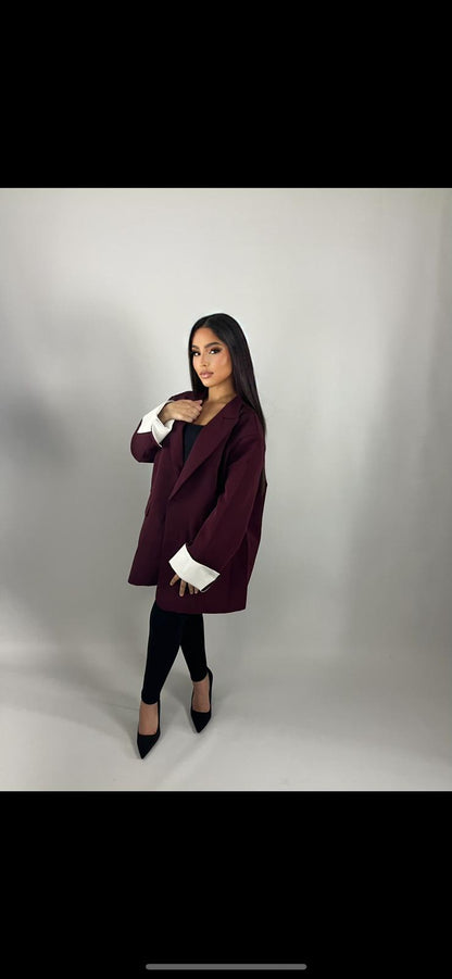 Blazer oversize bordeaux à revers blancs